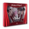 Kit Velvet Macrilan - Kit com 5 pincéis para Maquiagem e 1 Esponja Microfibra - Cor: Vermelho-0